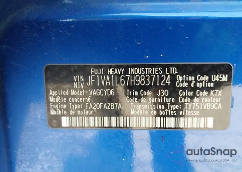 2017 Subaru Wrx Limited from USA, damaged, VIN JF1VA1L67H9837124